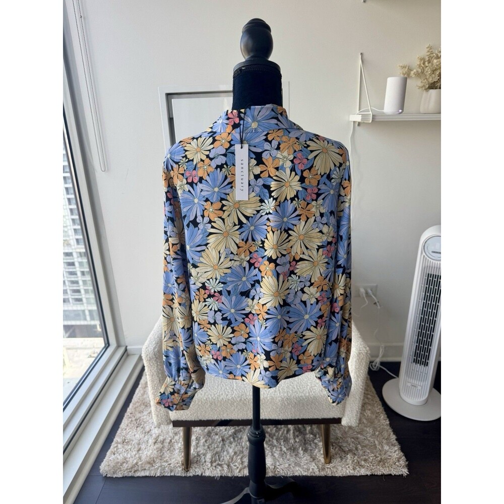 Sanctuary Bright Floral Long Sleeve Tie Front Button Down Blouse Size Large NWT! - Picture 3 of 5